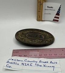 Western Country Brass Belt Buckle MIKE the Kinney Co. Vintage 1977 Oval Buckle