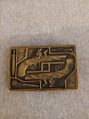 Vintage Dueling Pistols Flintlock Muzzle-loader Solid Brass 70s Belt Buckle #96