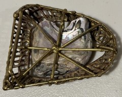 Men&rsquo;s Ornate Handcrafted Belt Buckle W/ Large Abalone Insert, Gold Tone, UNIQUE!