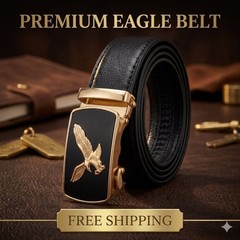 Men&rsquo;s Leather Belt Golden Eagle Automatic Buckle Dress Ratchet Waist Strap Black