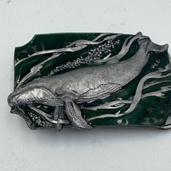 Vintage Humpback Whale Belt Buckle Green Enamel Silver Tone Nautical Marine Life
