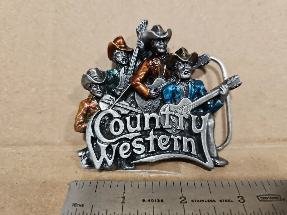1981 Country Western Music Belt Buckel,Guitar,Fiddle,Bergamot,T-96