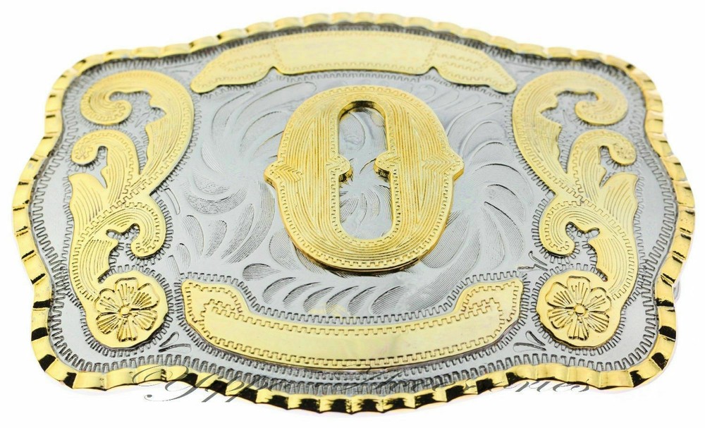 Initial « O » Letter Large Gold & Silver Rodeo Western Cowboy Metal Belt Buckle