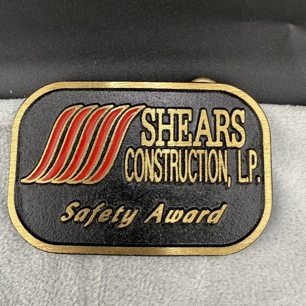 Vintage Shears Construction LP Safety Award Black Enamel Gold Tone Dyna Buckle