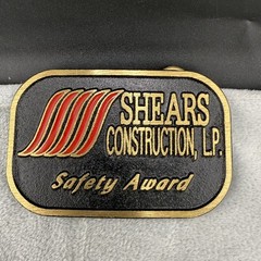 Vintage Shears Construction LP Safety Award Black Enamel Gold Tone Dyna Buckle