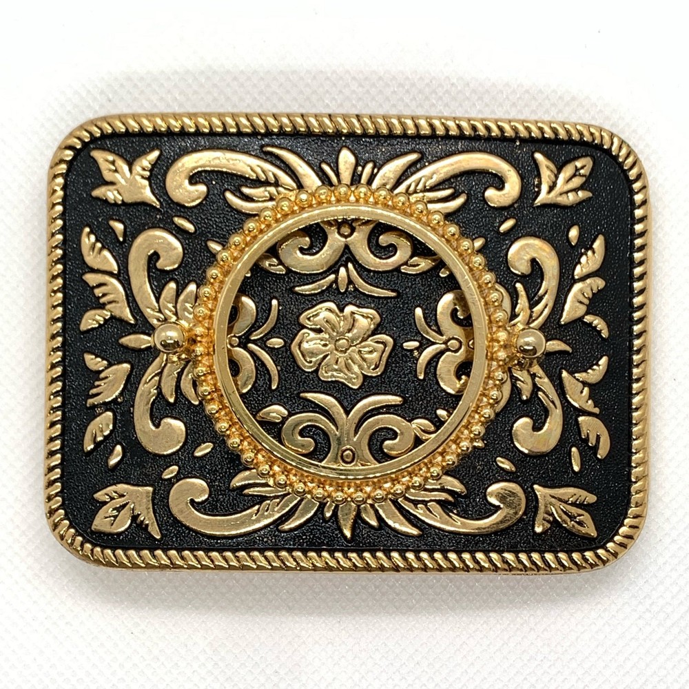 Silver Dollar Black & Gold Western Style Belt Buckle