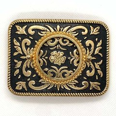Silver Dollar Black & Gold Western Style Belt Buckle