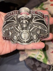RIDE FREE HOWDY BELT BUCKLE APPROXIMATELY 3 1/4&Prime; X 2 3/8&Prime; MOTORCYCLE SKULL NEW