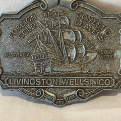 Pewter Livingston Wells & Co Gold Dealers Belt Buckle Circa 1970s