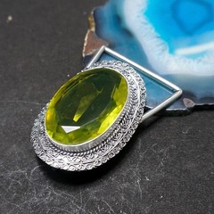 Handcrafted 925 Sterling Silver Peridot Green Quartz Faceted Oval Belt