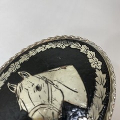 Bridled Horse Head Oval Belt Buckle Black Silver Equestrian Made in USA