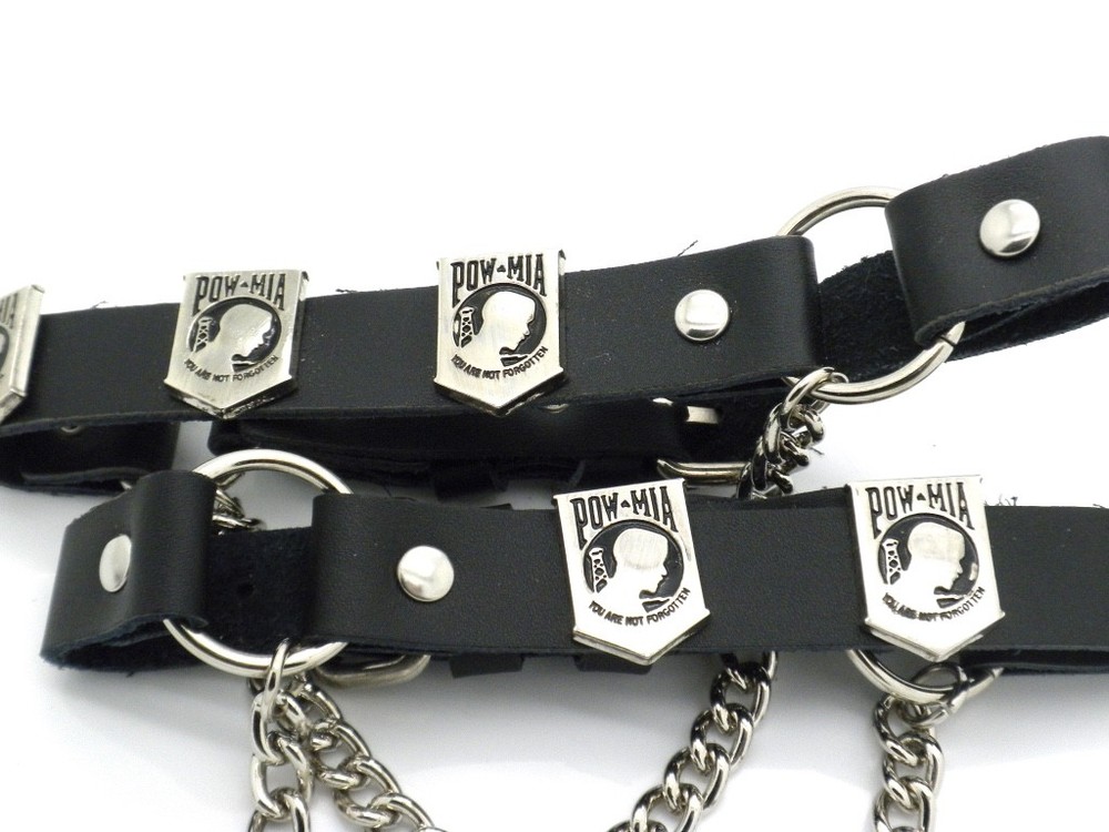 Motorcycle Leather Biker Unisex Boot Straps Chain Buckle Women Men PAIR Pow Mia