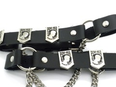 Motorcycle Leather Biker Unisex Boot Straps Chain Buckle Women Men PAIR Pow Mia