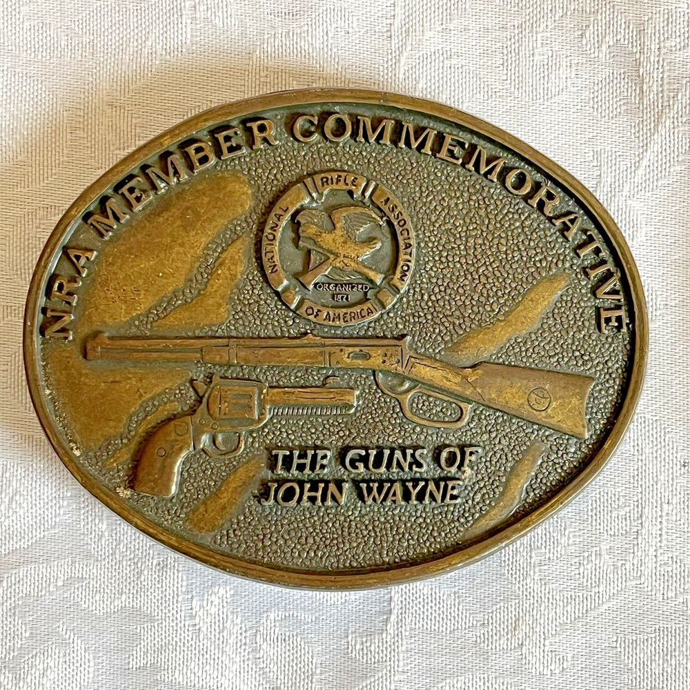 Vintage NRA Member Commemorative Belt Buckle Guns of John Wayne Bronze Tone