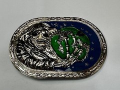 Skull Face Holding The Earth Grim Reaper Silver Green Gothic Biker Belt Buckle