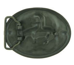 End of Trail American Indian on Horse Western Green Enamel Belt Buckle