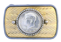 Silver Gold Diamond Cut 1964 Kennedy Silver Half Dollar Rectangle Frame Buckle