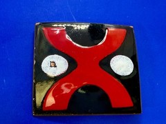 X Logo? Pattern Red Black Enamel Artisan? Vintage Belt Buckle