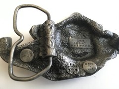 3 Vintage Belt Buckles – Snow Machine, Bull Dozer, Sail Boat – Unused