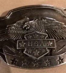 Vintage 1980s Eagle (Spread Wings) USA Shield Biker Belt Buckle Star Banner NICE