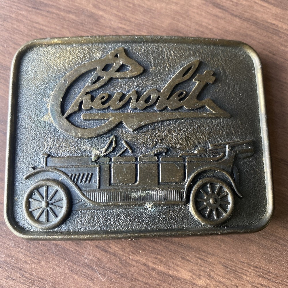 Vintage RJ Roberts Co. Belt Buckle Chevrolet Car Logo RJR Rochester Michigan