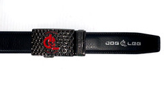 Golf Belt Leather w/Ratchet Buckle Removable Ball Marker Skull Reaper Black Red