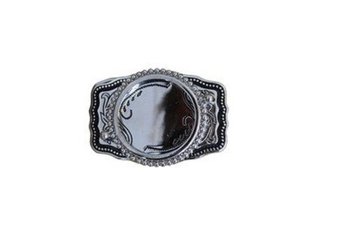 Vintage Western Belt Buckle Floral Engraved Scalloped Edge Made in USA Silver