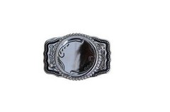 Vintage Western Belt Buckle Floral Engraved Scalloped Edge Made in USA Silver