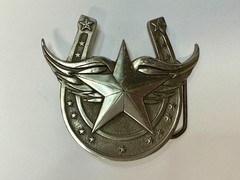Lucky Horseshoe Winged Star Fine Pewter 2004 Belt Buckle Great American Products