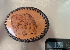 Vintage Hand Tooled Leather Horse Belt Buckle Western Oval Cowboy Foal Mare
