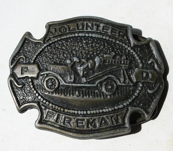 Volunteer Fire Fighter Fireman FD Old Fashioned Fire Truck Metal Belt Buckle —