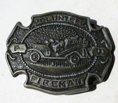 Volunteer Fire Fighter Fireman FD Old Fashioned Fire Truck Metal Belt Buckle —