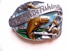 Vtg 1985 Siskiyou Buckle Co. I&rsquo;d Rather Be Fishing Belt Buckle USA M-30 Enameled