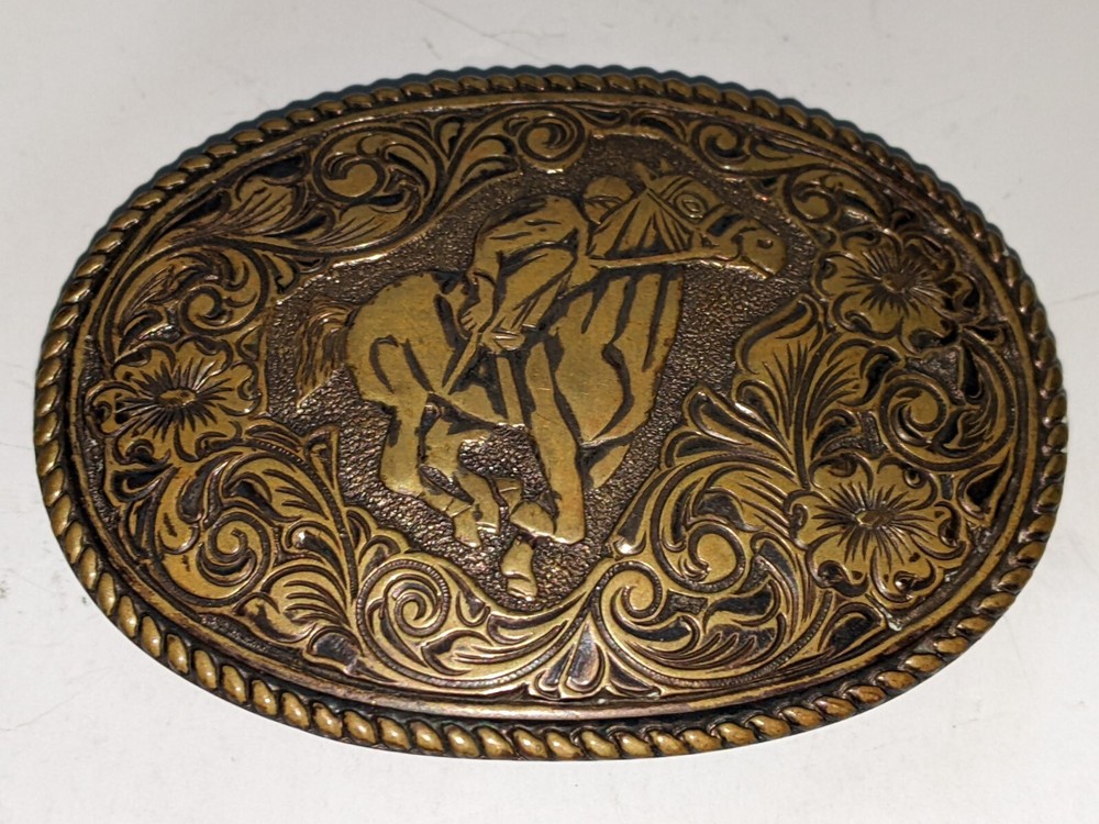 Vintage Crumrine Metal Horse Rider Belt Buckle