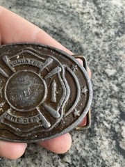 Vintage Belt Buckle Volunteer Fire dept Firefighter Solid Brass or Bronze