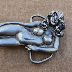 Belt Buckle Female Nude Metal Capt Hawks Sky Patrol & Novelty USA 1979 Vintage
