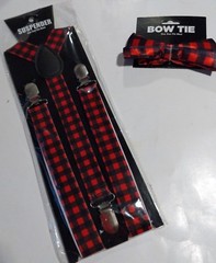 New Red Checked SUSPENDERS And BOW TIE Spiff Up Your Wardrobe With Matching Set