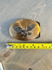Vintage 1970s Brass Belt Buckle EAGLE WESTERN cowboy USA United States