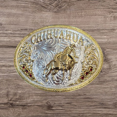 Cowboy Belt Buckle For Men Chihuahua Bull Rider 4.25&Prime;x3.25&Prime; Silver Tone/Gold