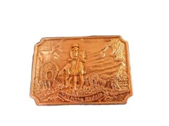 Tall in the Saddle Copper Tone Belt Buckle Western Cowboy Covered Wagon