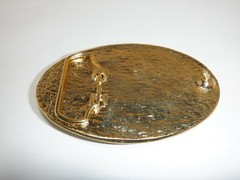 1980s EAGLE with REAL FEATHERS BELT BUCKLE MADE USA GOLD METAL RESIN VINTAGE #6