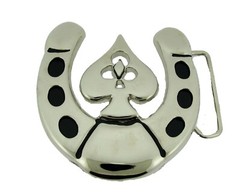 Lucky Horseshoe Spade Silver Chrome Metal Wedding Bride Rock Rebel Belt Buckle