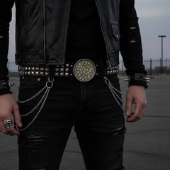 Men / Women Silver Metal Buckle Gothic Fashion Brown Skeleton Skulls Biker Round