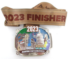 2023 Austin Half Marathon Belt Buckle w Lanyard Ribbon Running Texas Finisher