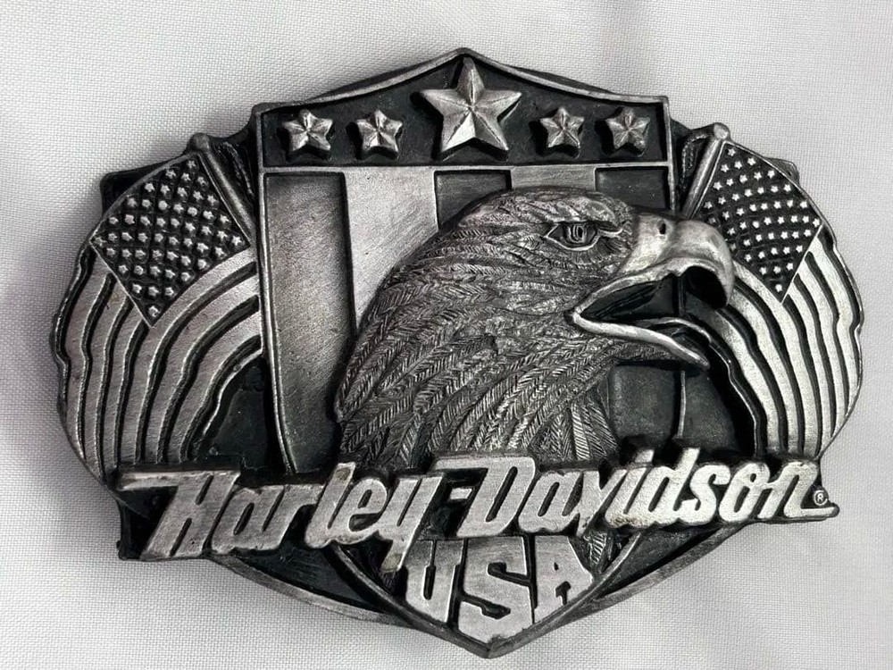 Harley Davidson Belt Buckle USA American Flag Bald Eagle D-88 Harmony 1988