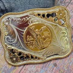 Centenario Cowboy Belt Buckle Western Hebilla Rodeo Silver Rosetone Coin