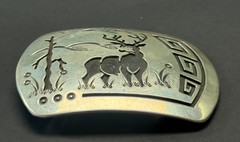 ROSCO SCOTT VINTAGE STERLING SILVER OVERLAY DEER BELT BUCKLE