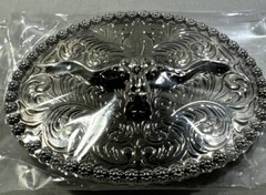 SILVER (IN COLOR) BULL SKULL WESTERN RODEO Metal Belt Buckle 3 1/8 inch