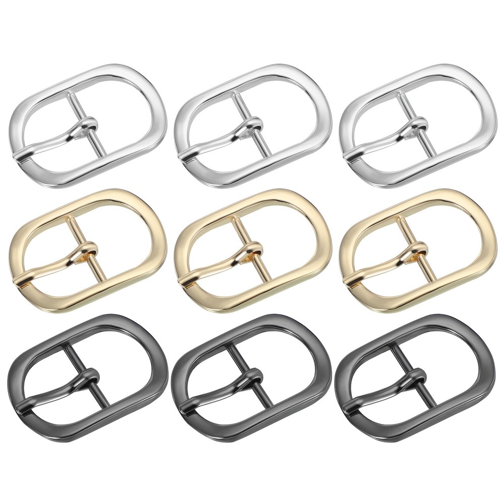 9Pcs 1&Prime; Single Prong Metal Roller Pin Belt Buckles Black/Silver/Light Gold