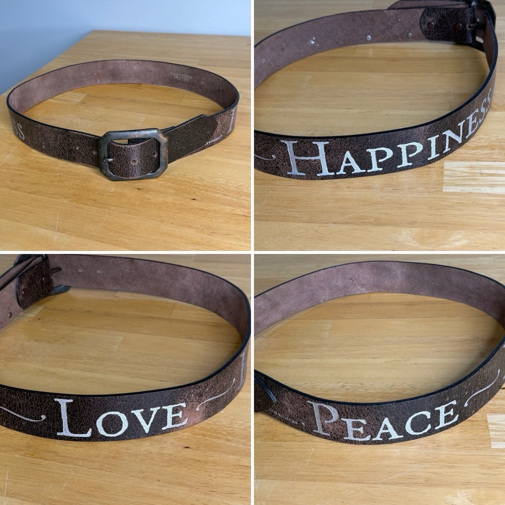 Rare VTG Peace Love Happiness Hippie Belt Boho Leather Unisex Dillon Rogers Read
